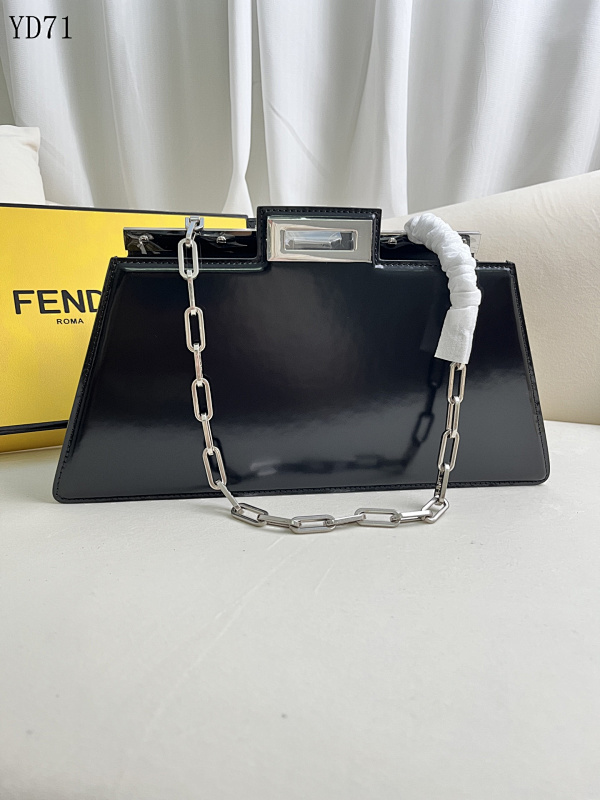 F3ndii YD7180 Black Patent Leather Shoulder Bag