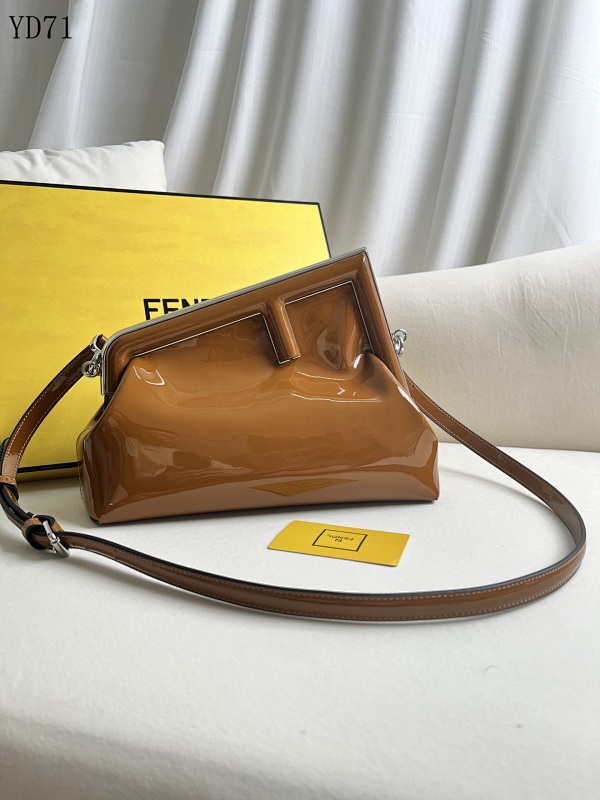 F3ndii YD7175 Brown Patent Leather Shoulder Bag