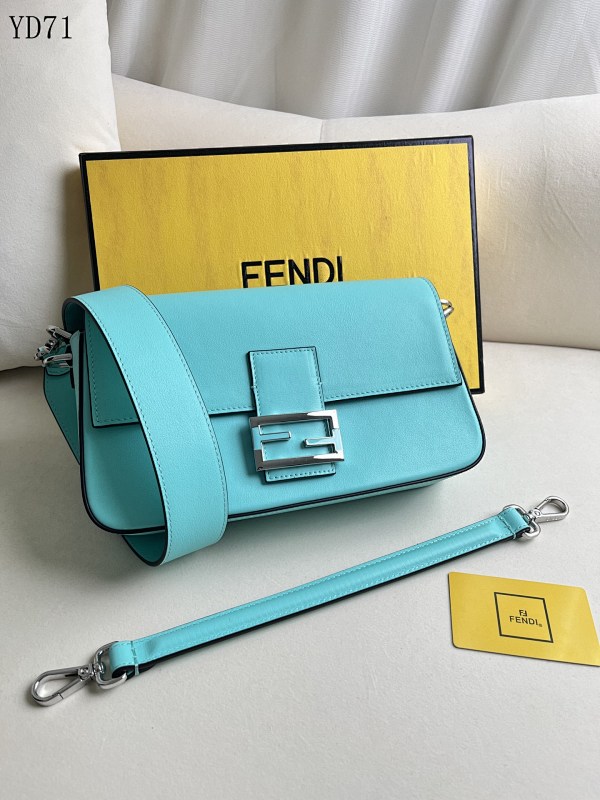 F3ndii YD7172 Medium Baguette Bag in Tiffany Blue Leather