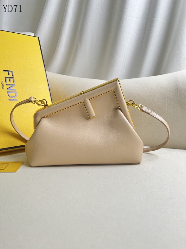 F3ndii YD71 White Leather Clutch with Gold Hardware