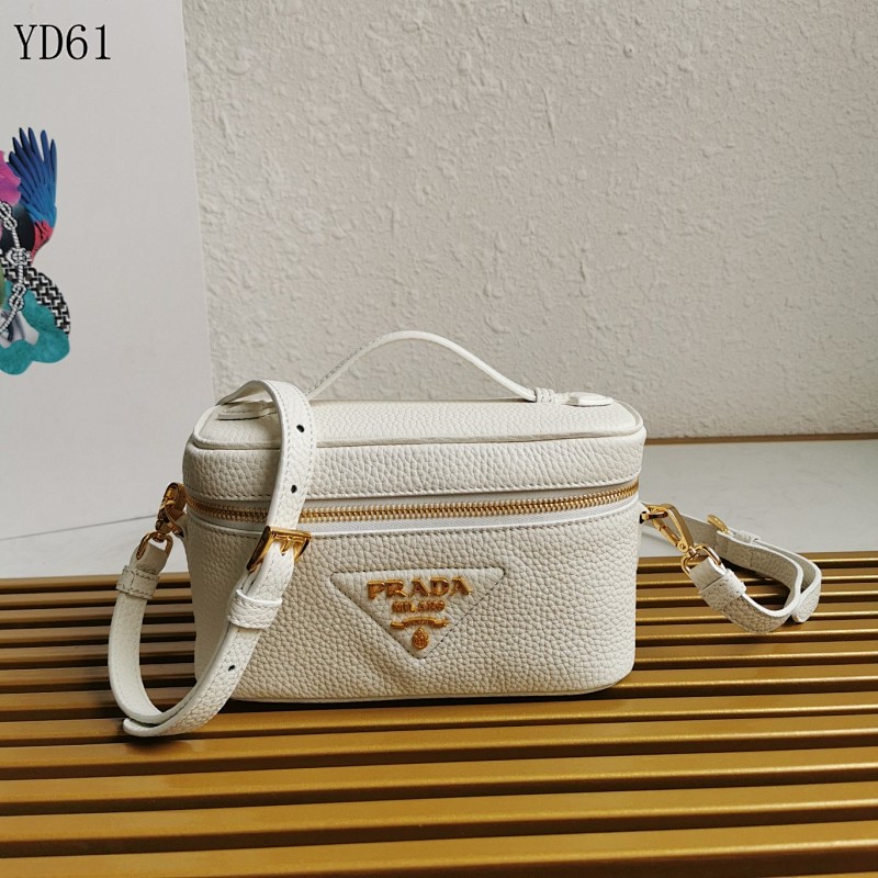 Pr4da YD61 White Leather Crossbody Bag
