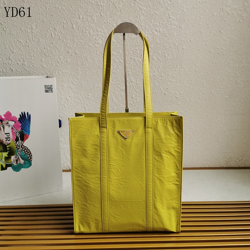 Pr4da YD6186 Green Leather Tote Bag