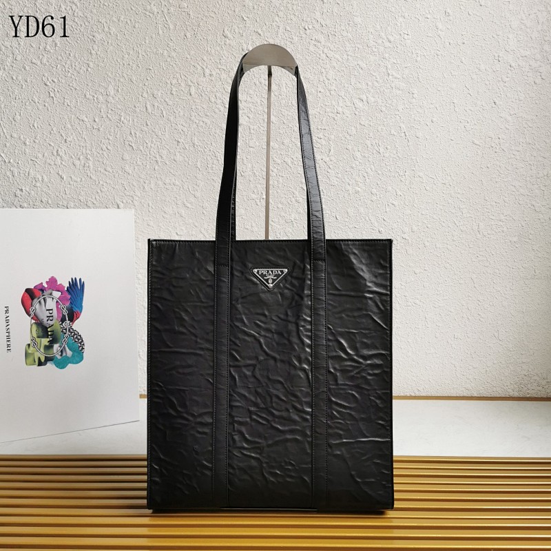 Pr4da YD61 Tote Bag in Black Crinkled Leather
