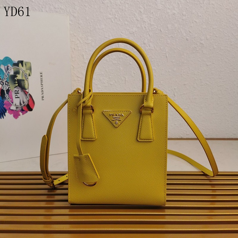 Pr4da YD61 Mini Tote Bag in Yellow Saffiano Leather