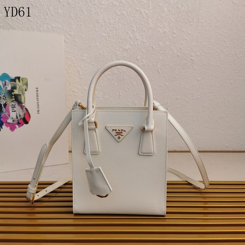 Pr4da YD61 White Saffiano Leather Tote Bag