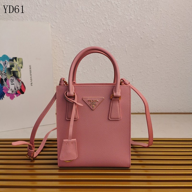 Pr4da YD61 Pink Saffiano Leather Mini Tote Bag