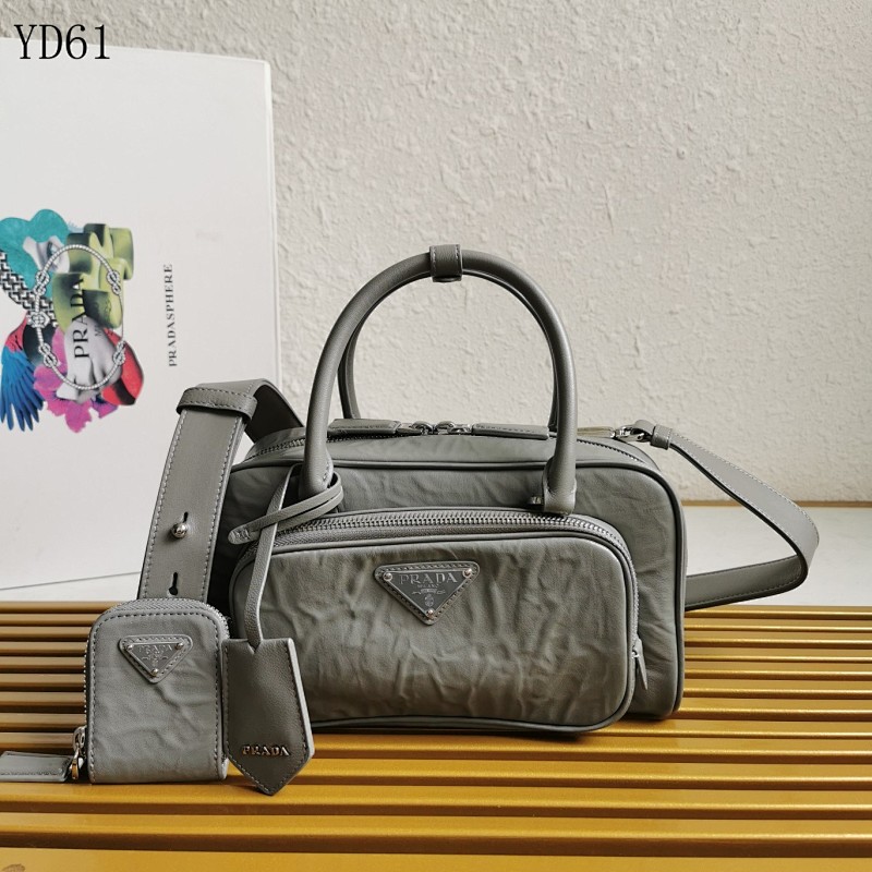 Pr4da YD61 Triangular Logo Leather Crossbody Bag