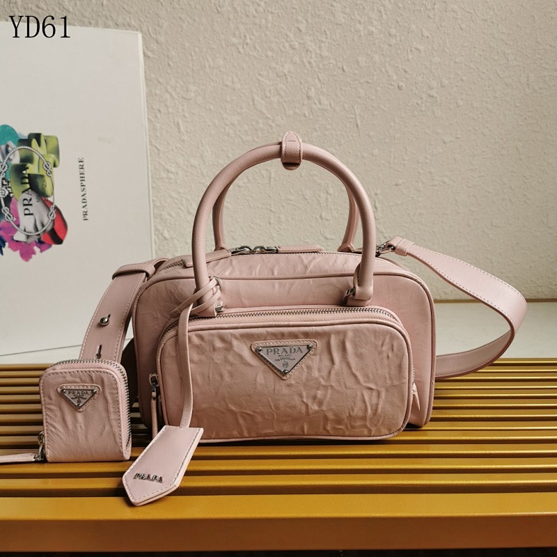 Pr4da 1BB099 Boston Bag with Detachable Strap and Coin Pouch