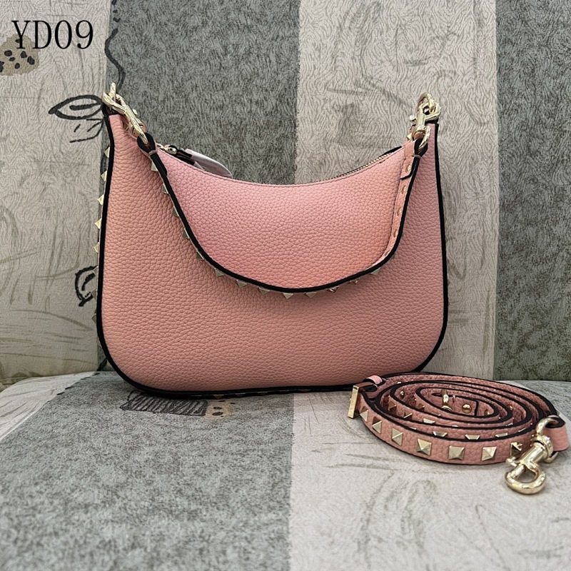 Valentiino YD0965 Garavani Rockstud Small Calfskin Hobo Bag
