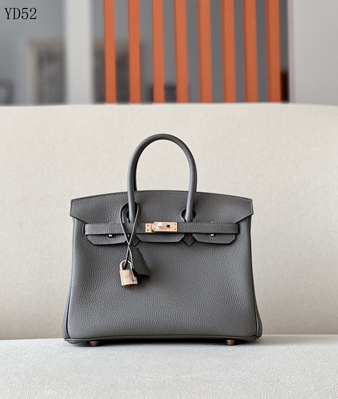 Hermez YD52 Birkin Handbag Grey with Rose Gold Hardware