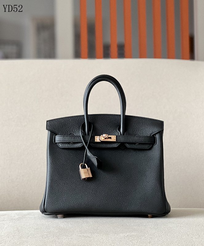 Hermès YD52 Kelly 25 Black Togo Leather Rose Gold Hardware