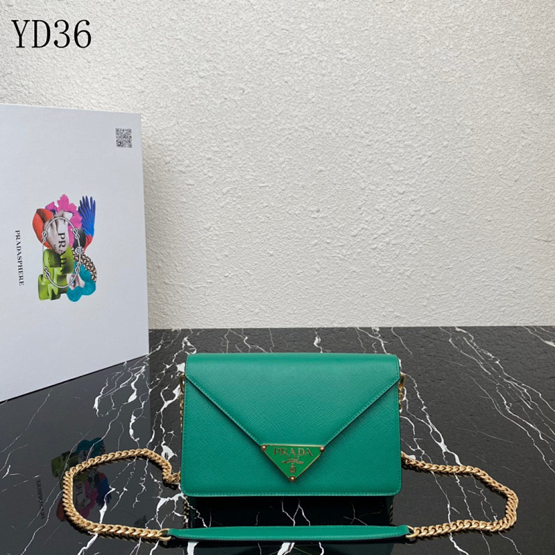 cover-145996524 Pr4da YD36 Green Saffiano Leather Crossbody Bag