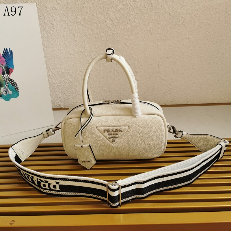 Pr4da A97 White Crossbody Bag with Logo Strap