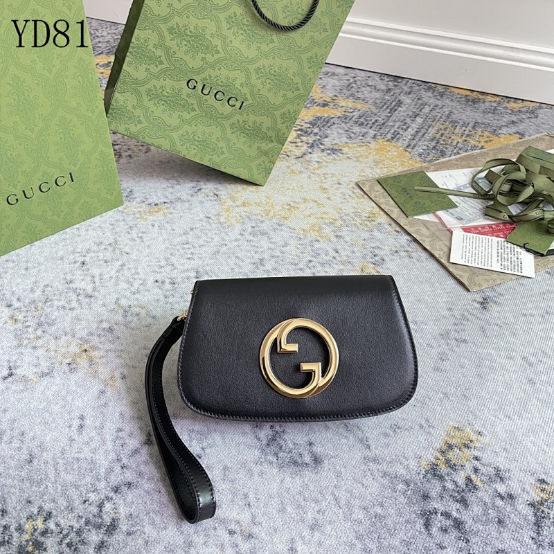 Gucc1 YD8153 Black Leather Crossbody Bag with Gold Hardware