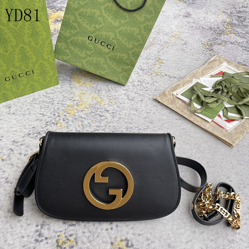 Gucc1 YD8170 Black Leather Shoulder Bag