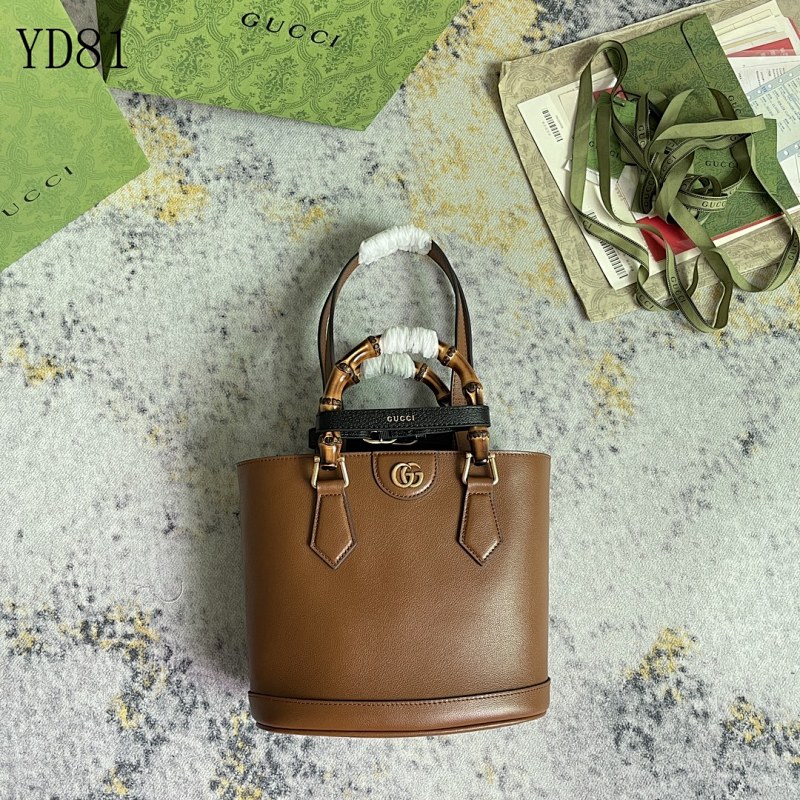Gucc1 YD8163 Brown Leather Tote Bag