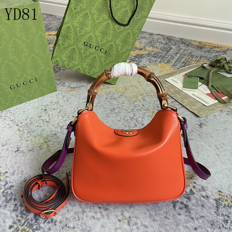 Gucc1 YD8162 Bamboo Handle Bag Orange Leather