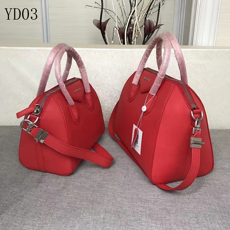 Given.chy YD03 Red Leather Handbag with Pink Handles