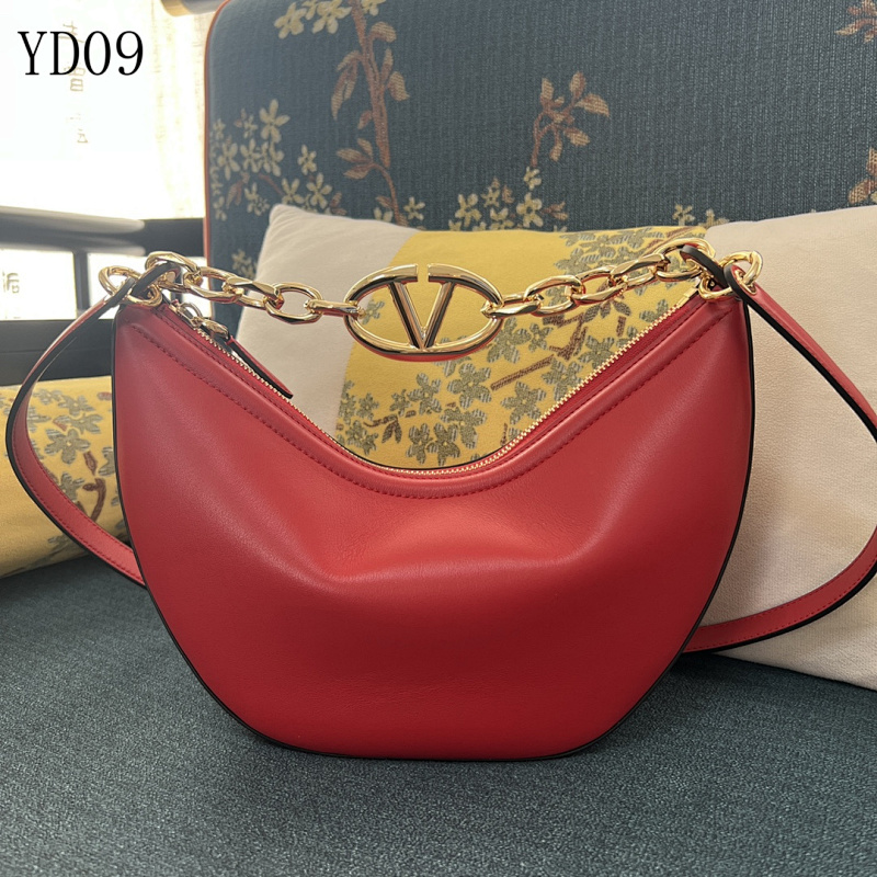 Valentiino YD09 Red Leather Crossbody Bag with Gold Chain