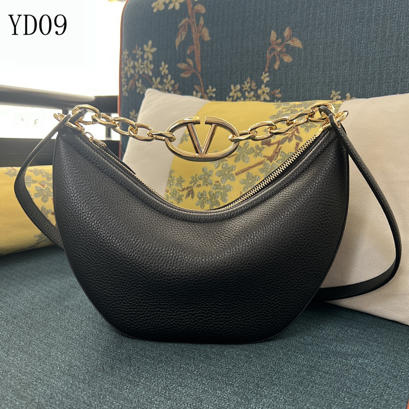 Valentiino YD0970 Small Garavani VLogo Moon Chain Leather Hobo Bag