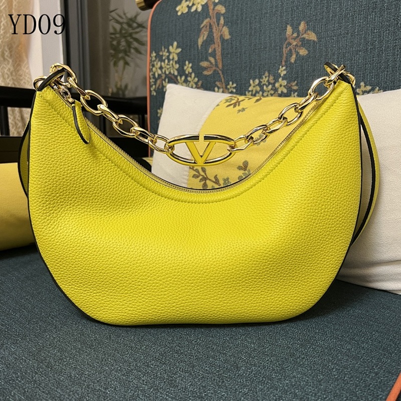 Valentiino YD0974 Large Tote Bag in Yellow Calfskin with Gold Chain