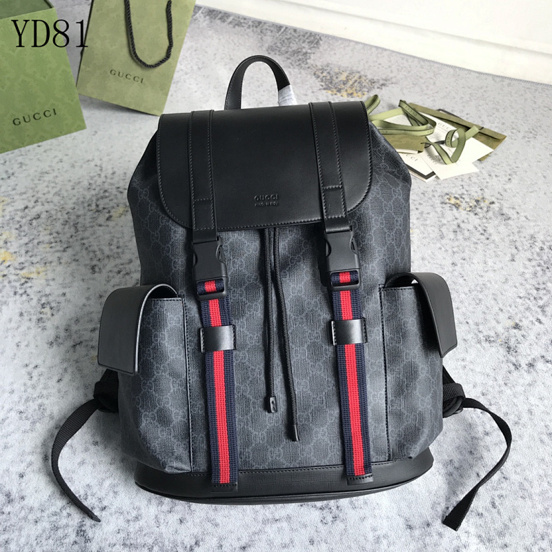 Gucc1 YD81 Backpack in Monogram Canvas with Red and Blue Webbing