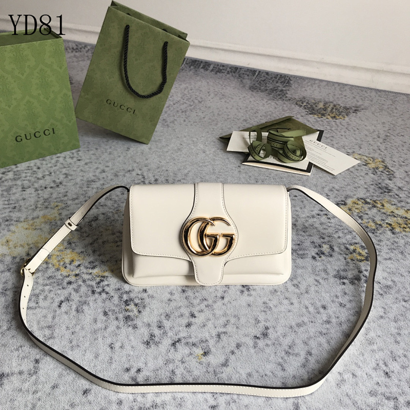Gucc1 YD8153 GG Marmont White Leather Crossbody Bag