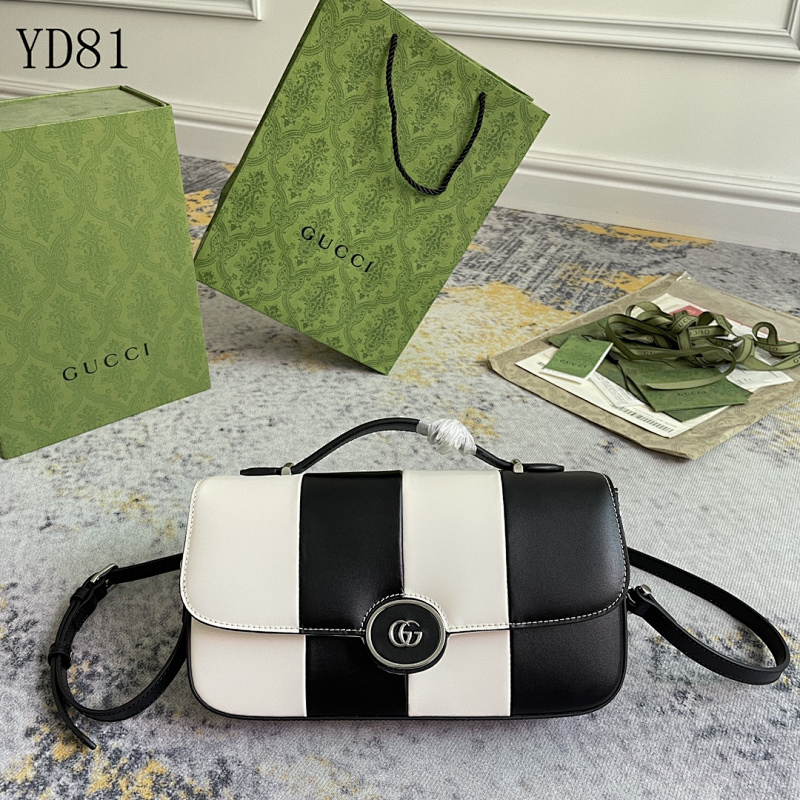 Gucc1 YD8166 Black and White Leather Crossbody Bag