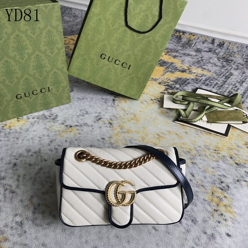 Gucc1 YD8152 GG Marmont White Leather Shoulder Bag