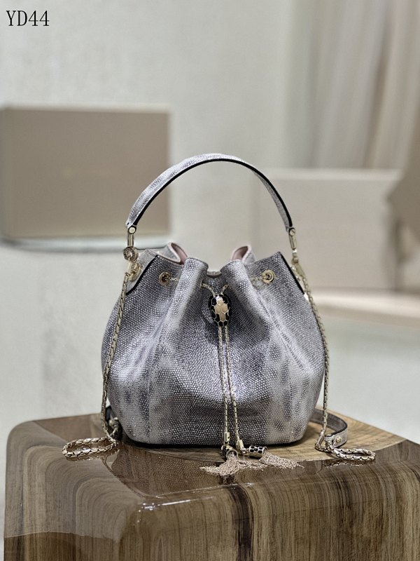 BVLGARI YD4483 Silver Python Bucket Bag