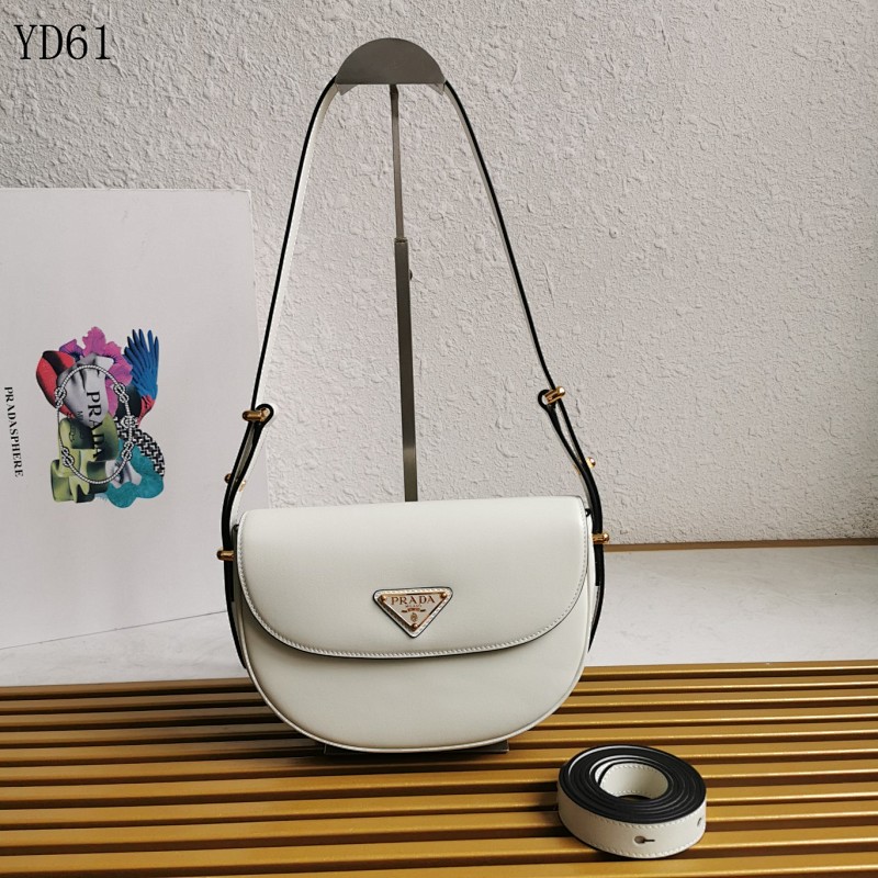 Pr4da YD61072 Triangular Logo Leather Shoulder Bag