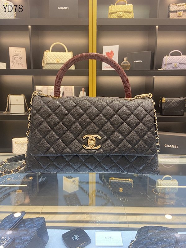 CHANELL YD78 Quilted Caviar Leather Top Handle Bag