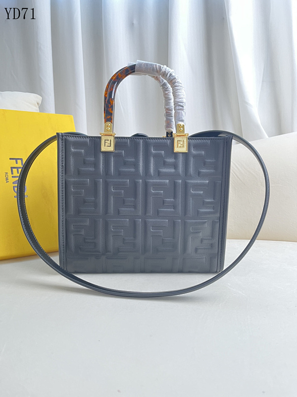 FENDI YD71 Sunshine Mini Tote Bag with FF Logo Embossed Leather