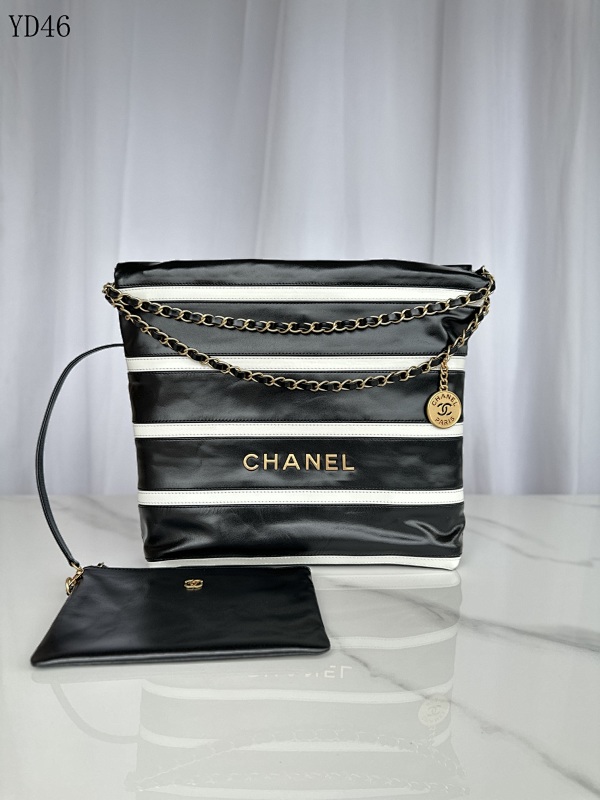 Chan3l AS3260 Black and White Striped Shoulder Bag