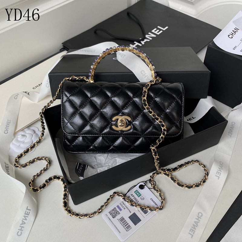 CHANELL AP3803 Quilted Leather Flap Bag with Pearl Handle