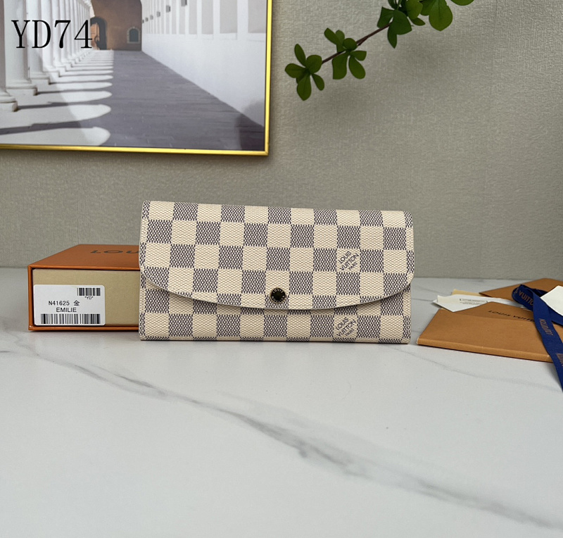 LVutton YD74019 N41625 Gold Clasp White Check Pink Wallet