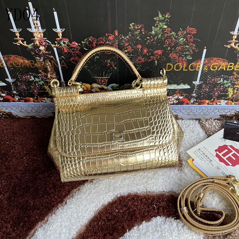 Dolce & Gabbana 4136 Crocodile-Embossed Gold Handbag