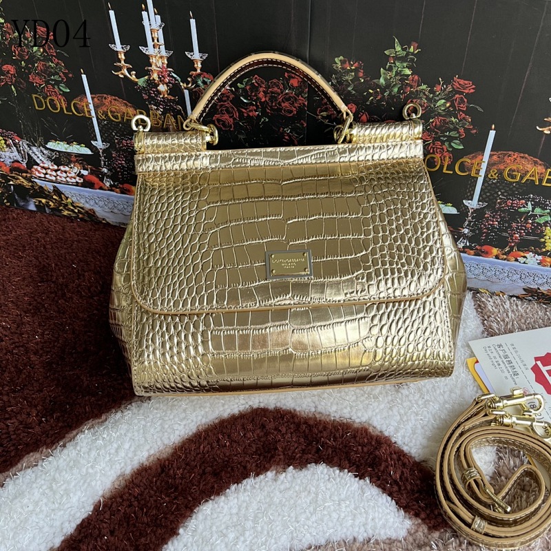 Dolce & Gabbana 4136 Crocodile-Embossed Gold Handbag