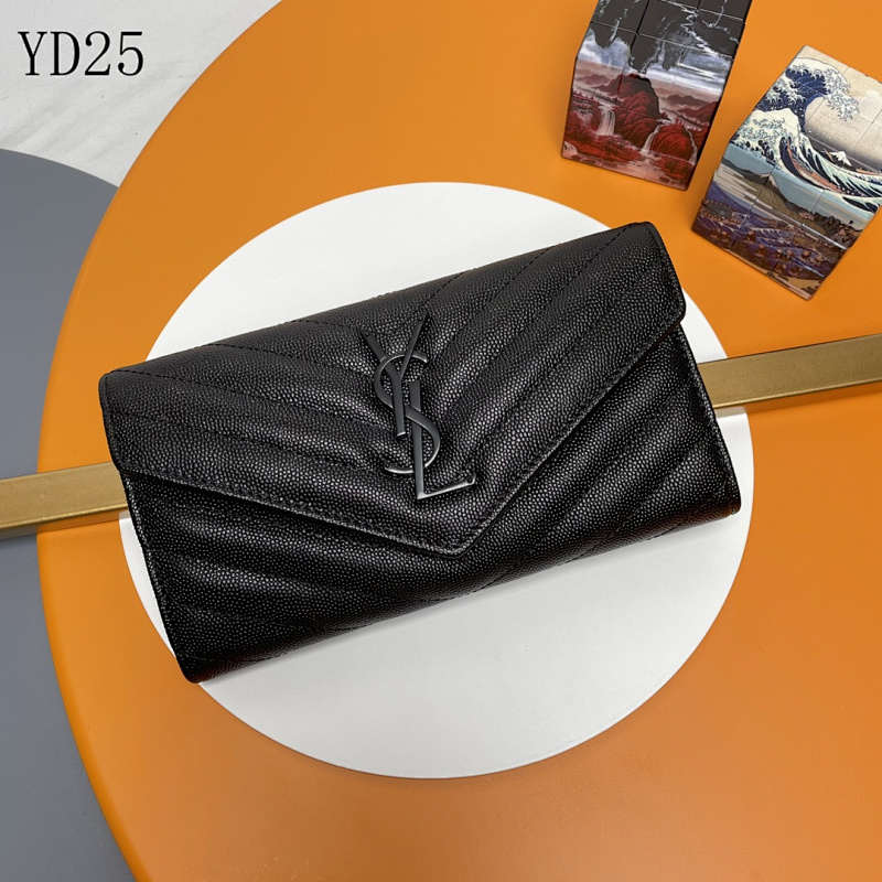 SntLaurent YSL Envelope Long Wallet – Black Quilted Leather