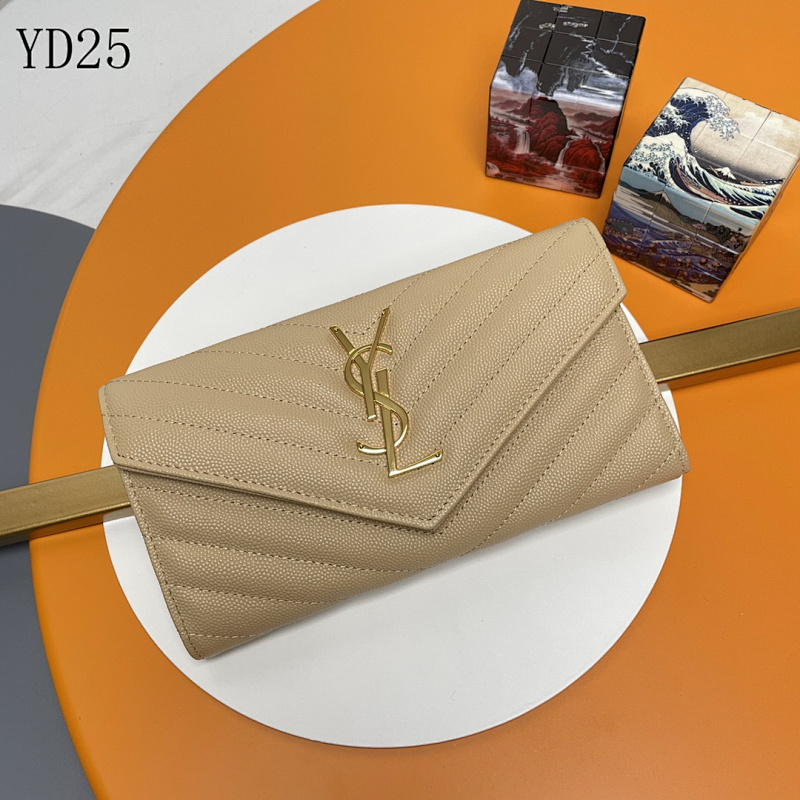 SntLaurent YSL Monogram Wallet Clutch – Beige Quilted Leather