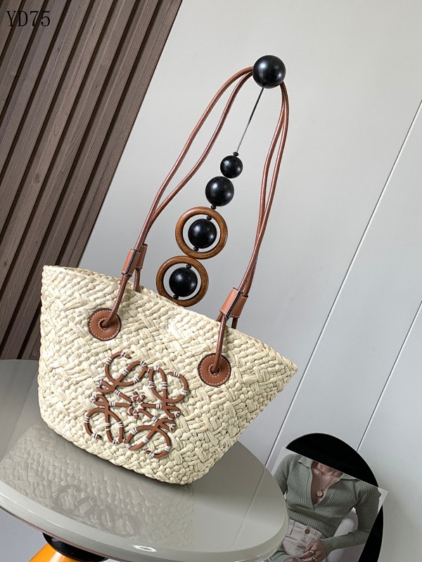 L03wee 8007 Small Anagram Basket Bag in Iraque Palm and Calfskin