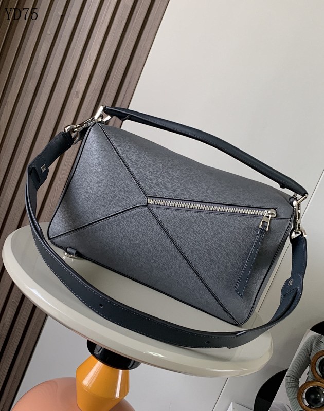 L03wee Puzzle Bag #9025 – Gray Calfskin Geometric Handbag