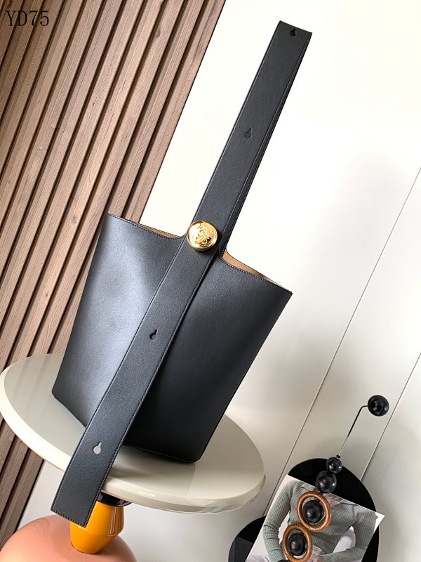 L03wee 9045 Black Leather Bucket Bag with Gold Hardware