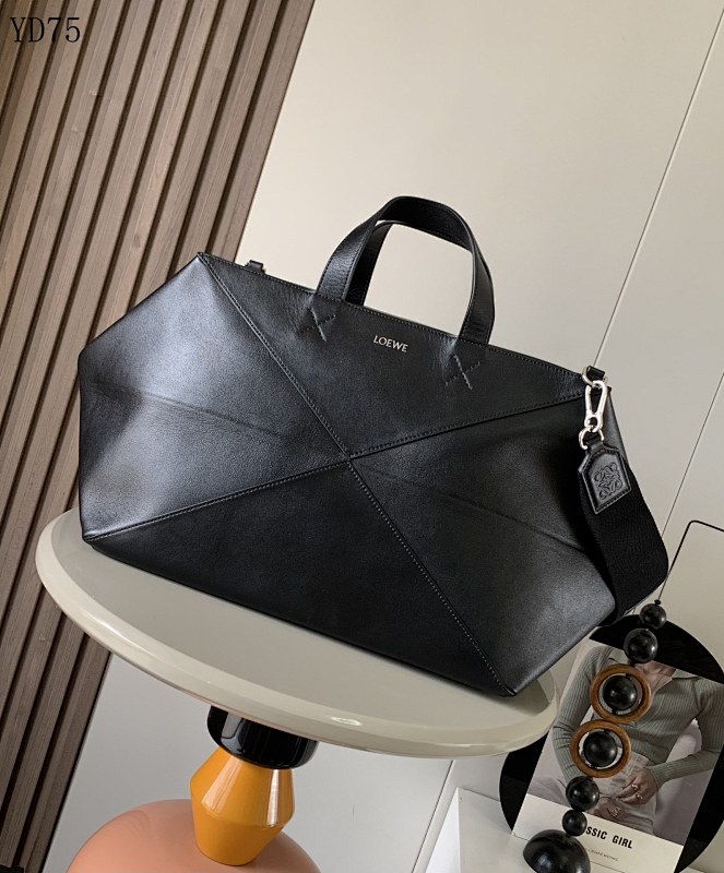 L03wee Puzzle Bag Model 9055 Black Leather Tote