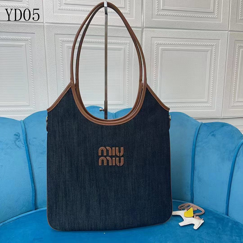 MiuuMiuu YD05 Denim Tote Bag with Leather Trim