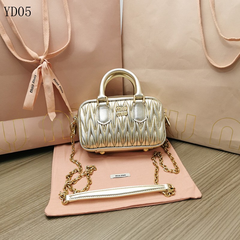 MiuuMiuu 5BP077 Mini Quilted Metallic Gold Handbag