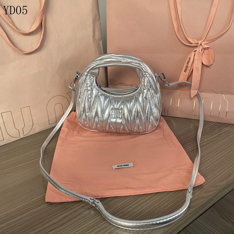 MiuuMiuu 5BP078 Quilted Metallic Silver Crossbody Bag
