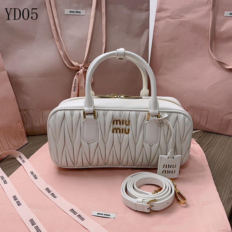 MiuuMiuu 5BB148 White Quilted Leather Top Handle Bag