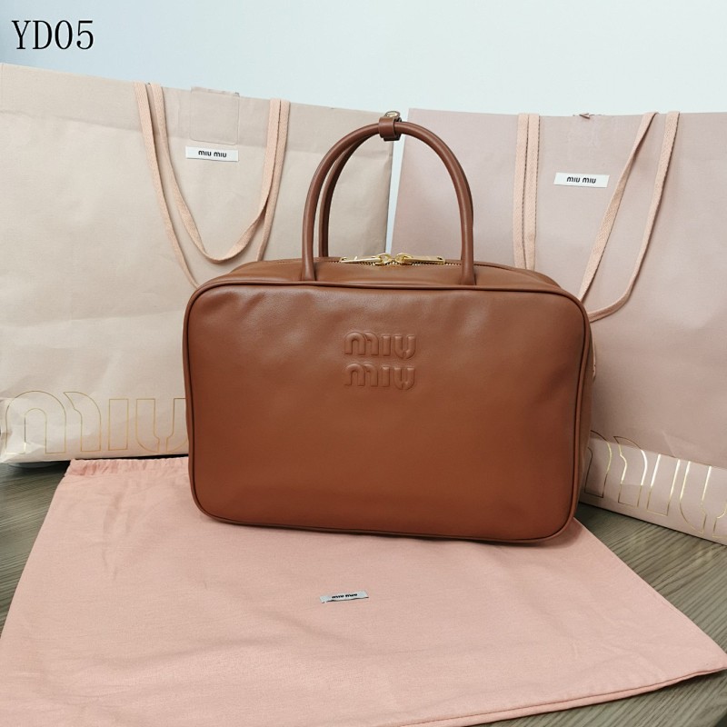 MiuuMiuu 5BB117 Embossed Logo Leather Weekender Bag