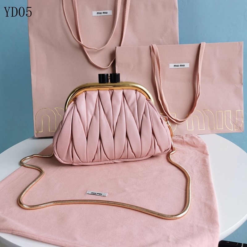 MiuuMiuu YD05 Pink Quilted Clutch Bag with Gold Hardware